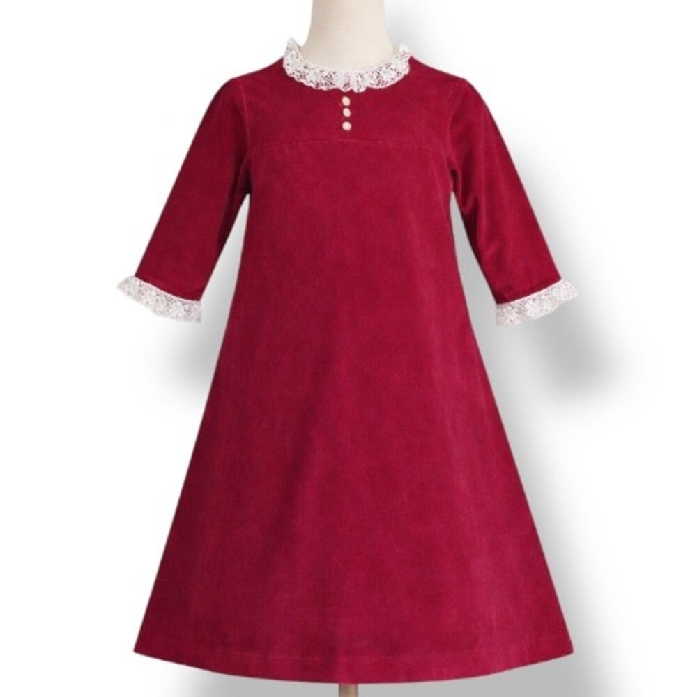 Vintage Cinderella Burgundy Velvet Lace Collar A-line Girls Dress Childs‎ Size 8